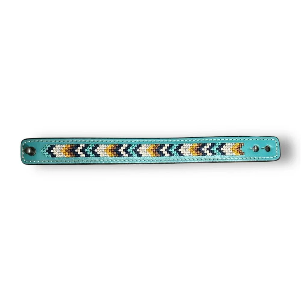 Justin‎ Aztec Genuine Leather Cuff Bracelet Turquoise Embroidered West Cowgirl